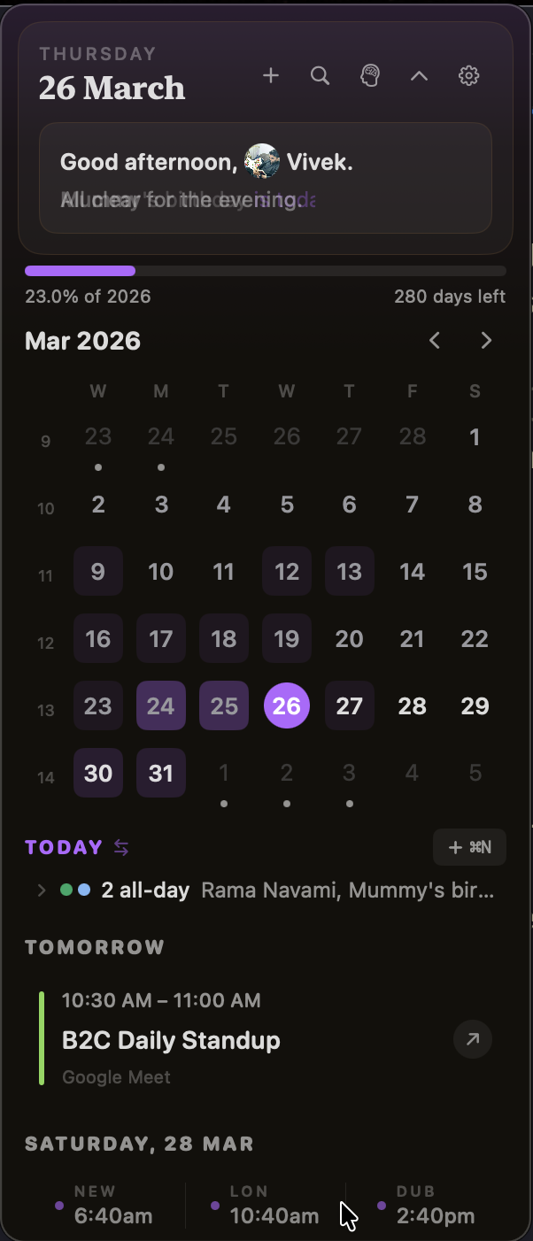 Calendar view
